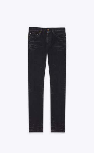 cropped skinny-fit jeans in coated black stretch denim