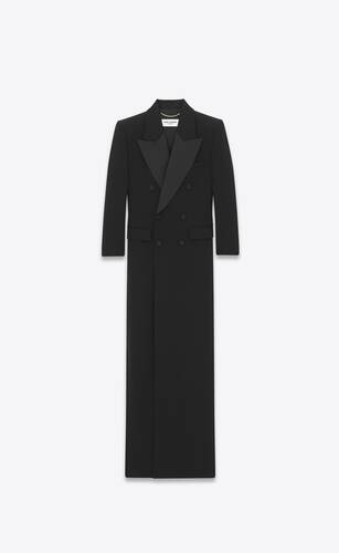 long tuxedo dress coat in grain de poudre