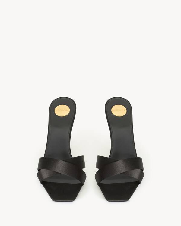 YSL 26S HEELED SANDALS 95 MM IN DARK BLUE CALFSKIN