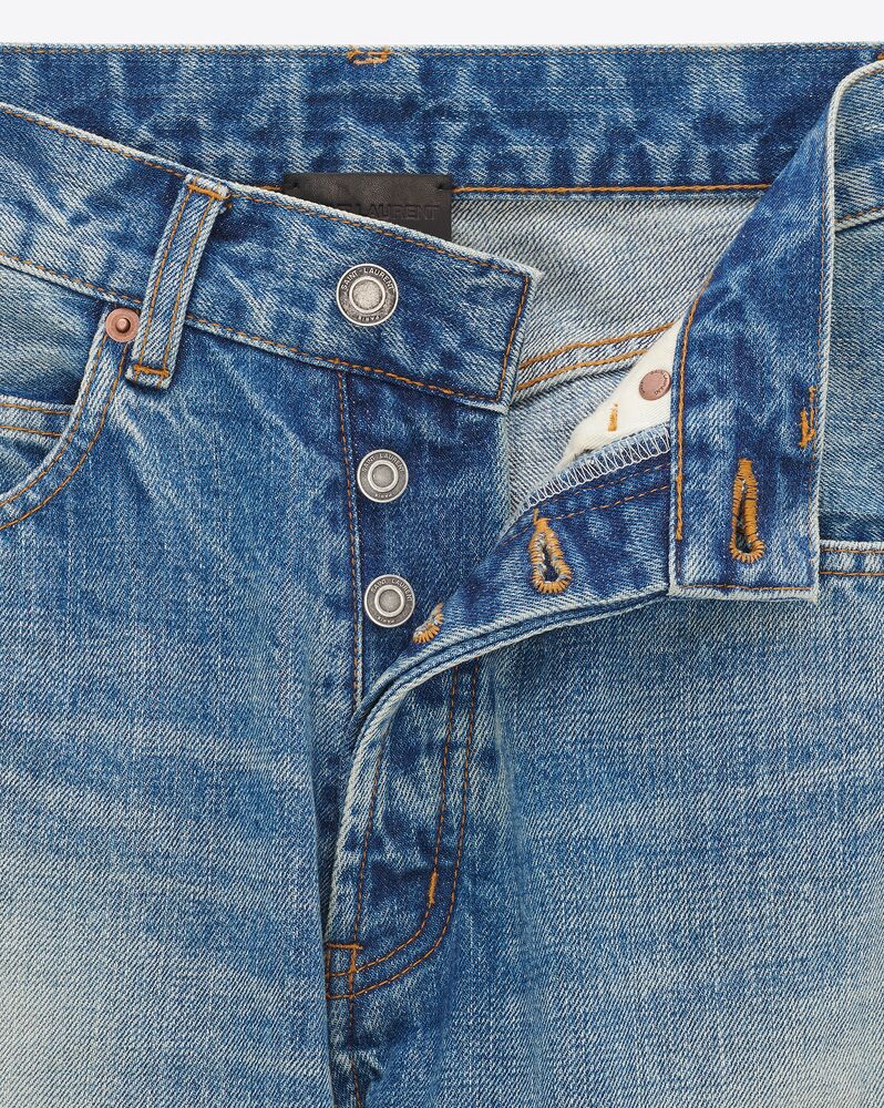V-waist long baggy jeans in vintage blue denim | Saint Laurent | YSL.com