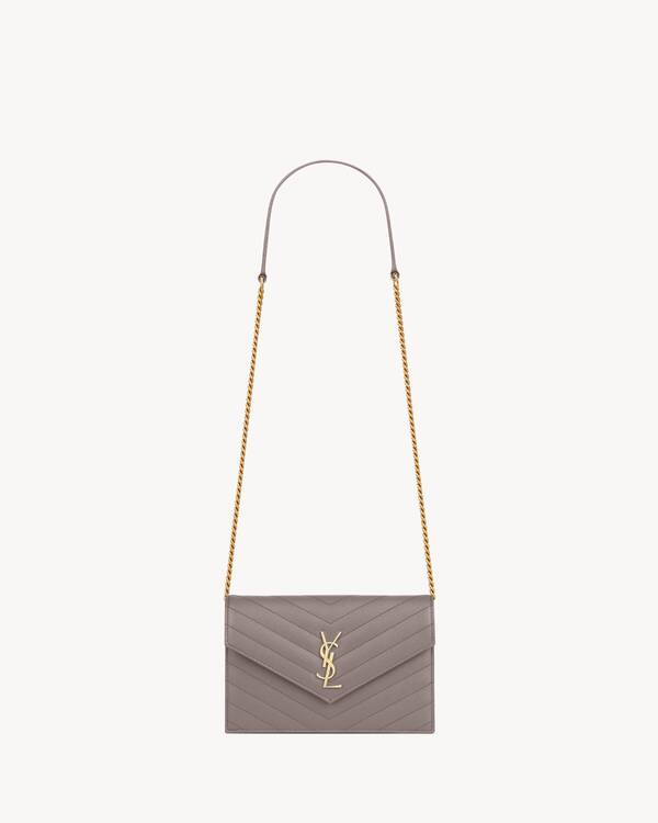 CASSANDRE ENVELOPE CHAIN WALLET IN GRAIN DE POUDRE LEATHER Saint Laurent YSL