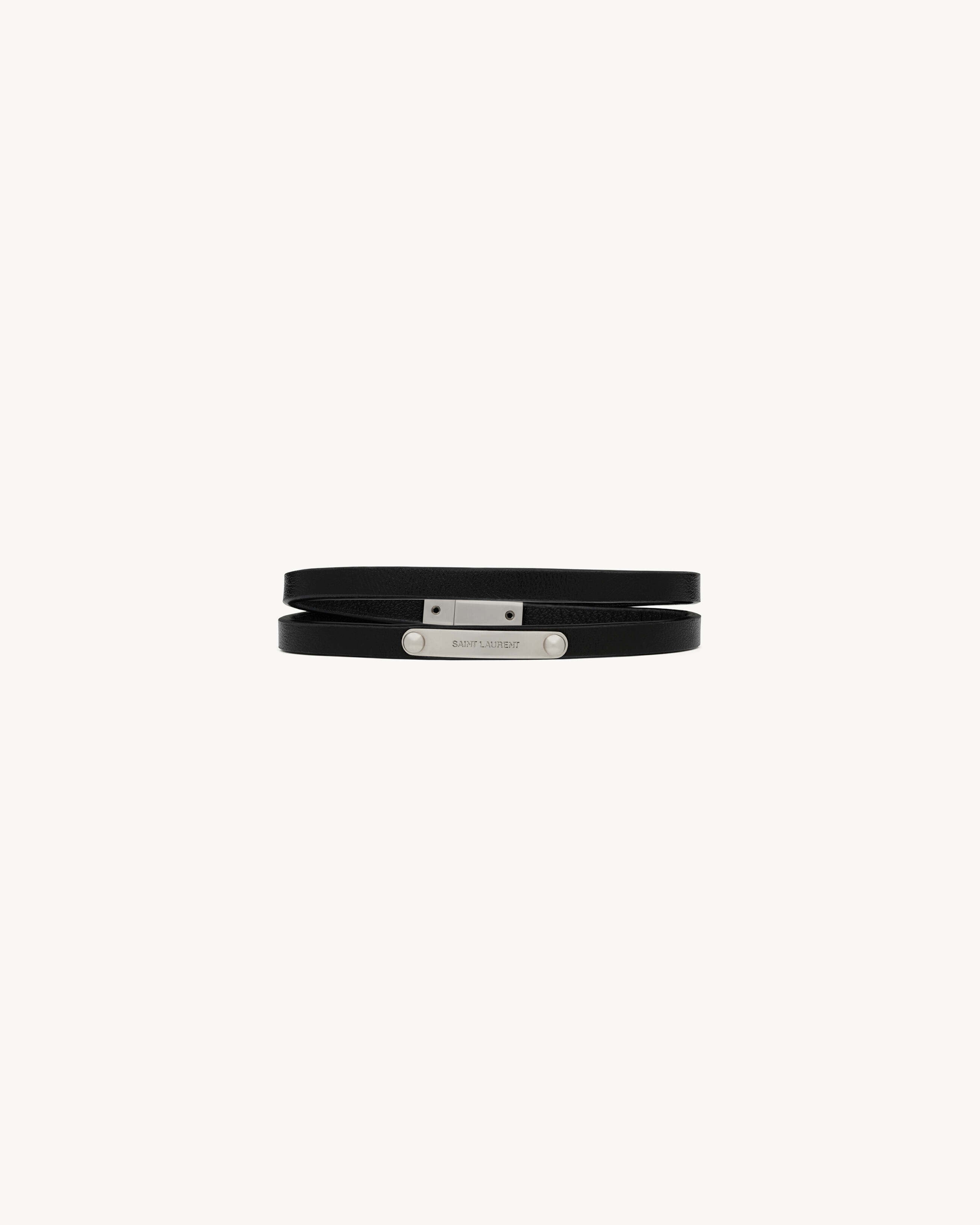 double-wrap ID bracelet in leather and metal