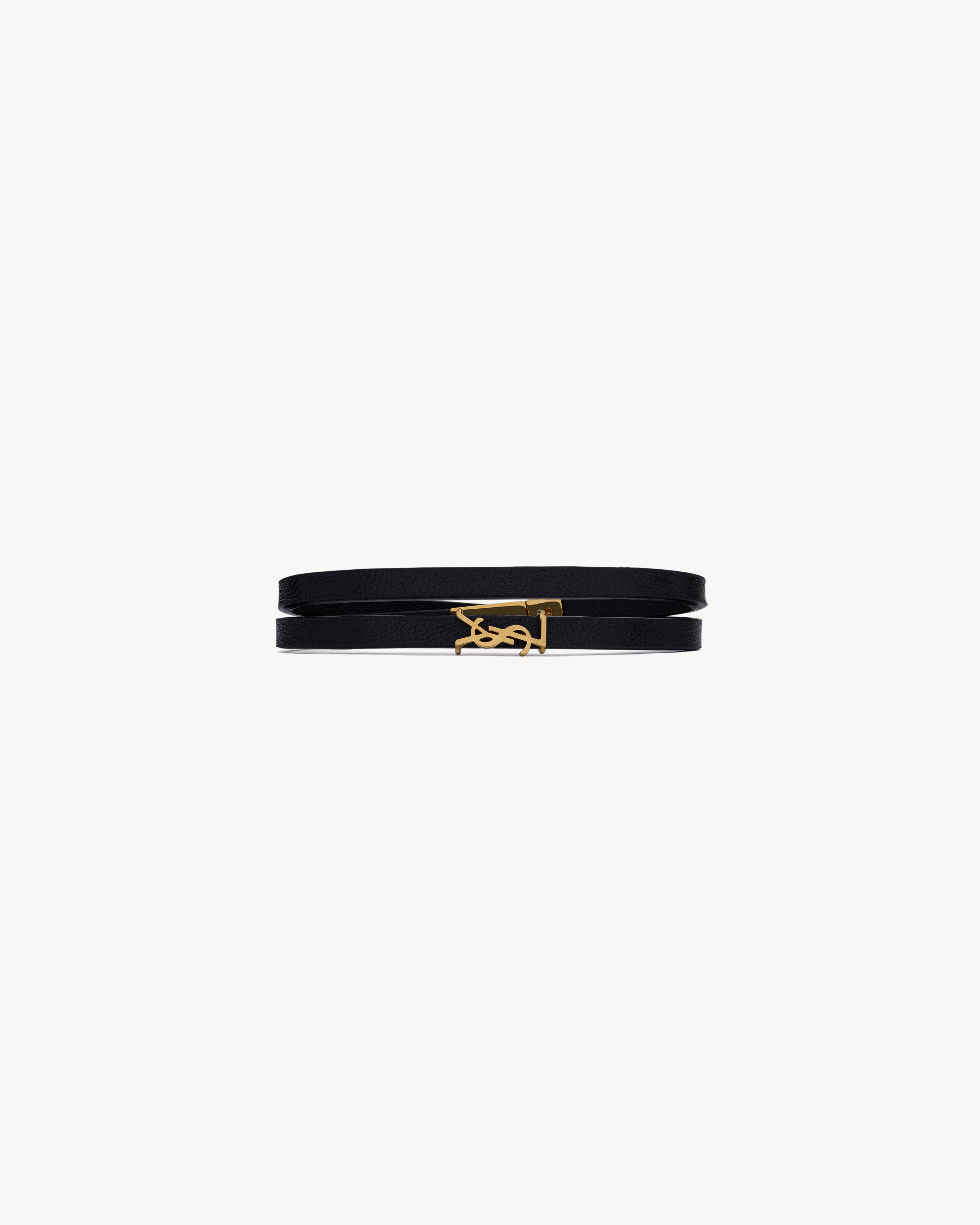 CASSANDRE double wrap bracelet in leather and metal in Black
