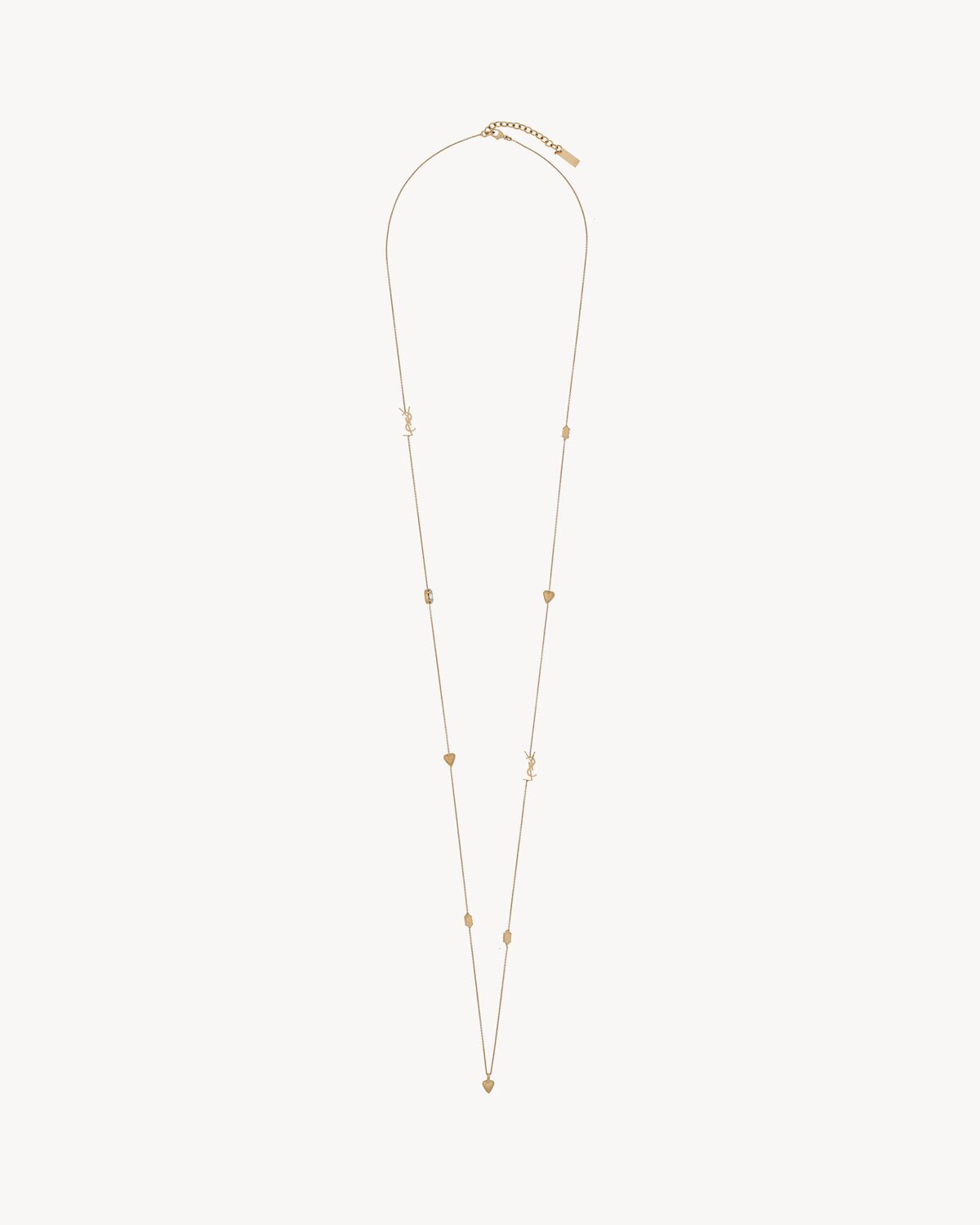 YSL, lange Halskette mit Herz und Strasssteinen, aus Metall