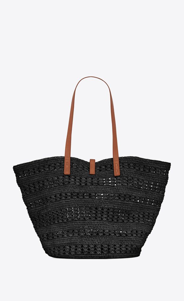 Panier medium bag in crochet raffia and smooth leather | Saint 