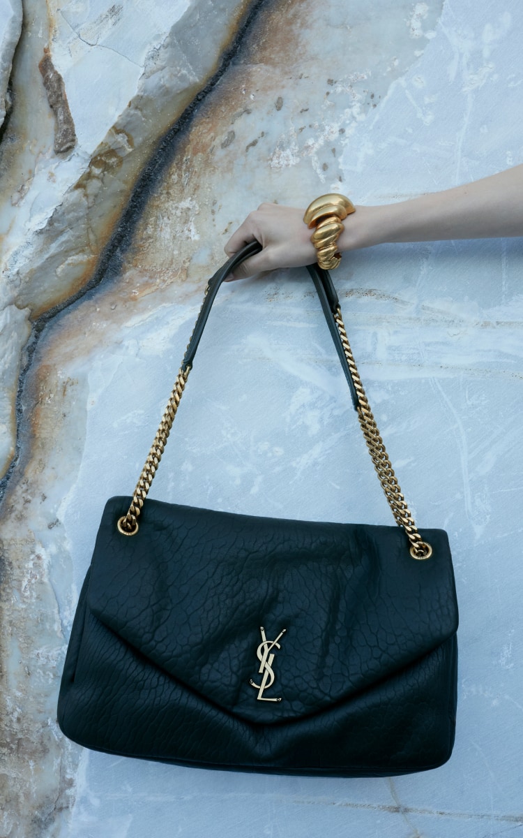 Yves Saint Laurent handbag tortoiseshell YSL logo nylon leather brown | eBay