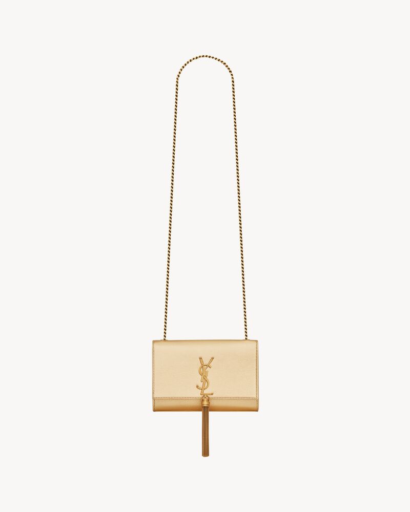 Kate small chain bag with tassel in shiny grained leather