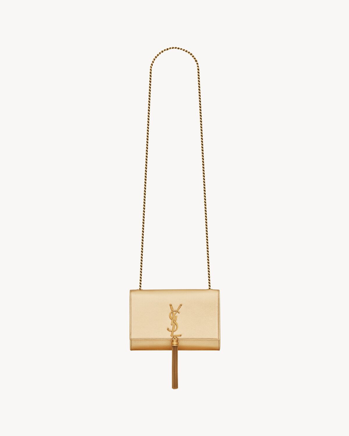 Kate small chain bag with tassel in shiny grained leather