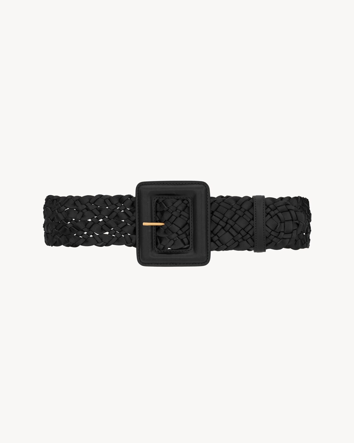 covered buckle wide belt in woven leather