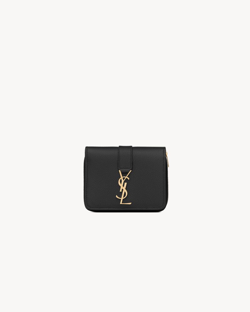 YSL LINE compact zippered wallet in grained leather