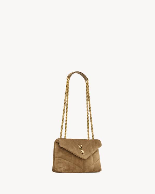 PUFFER TOY 23 IN WALNUT BROWN SUEDE GOLD HARDWARE