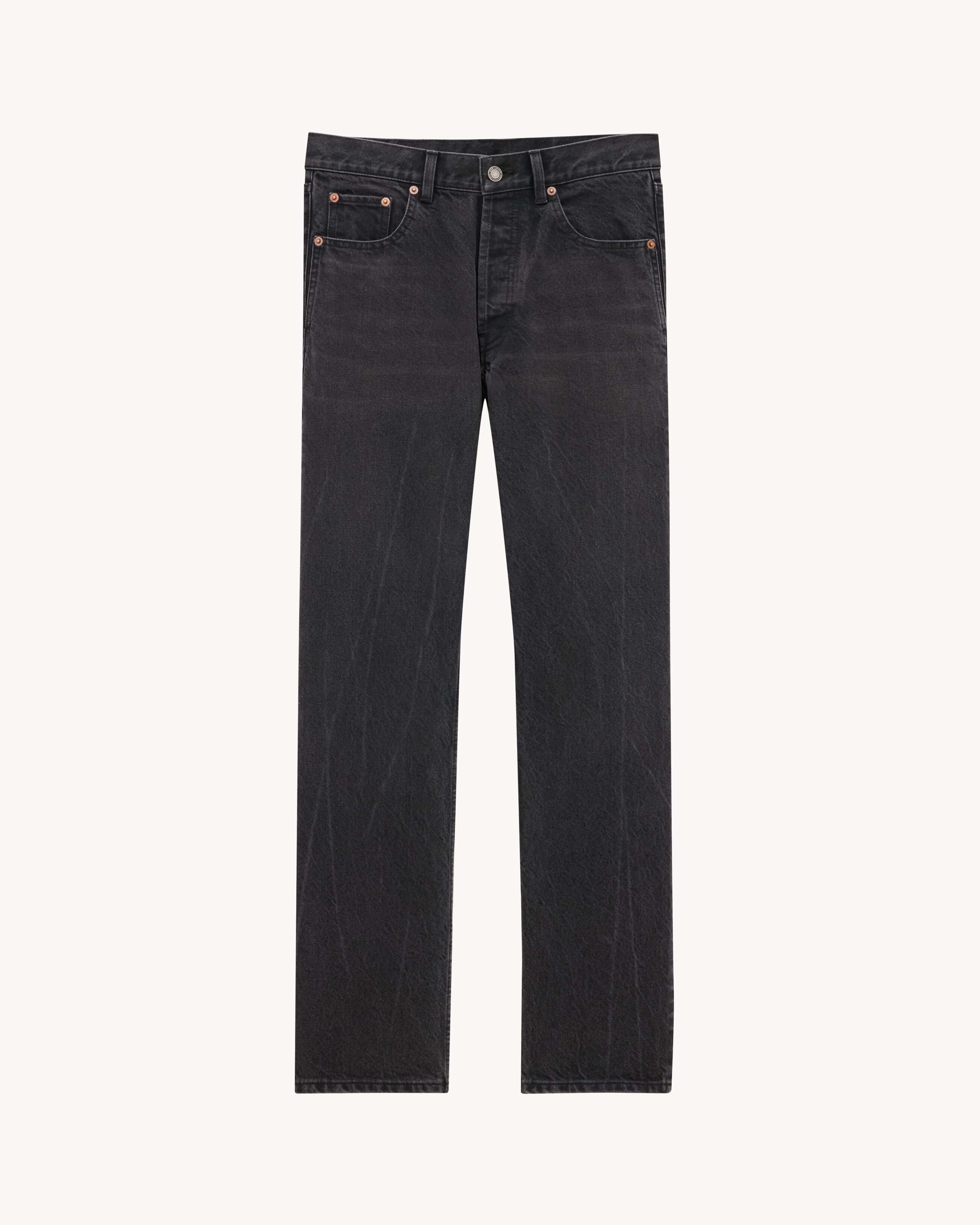 jeans com modelagem solta em denim preto desbotado