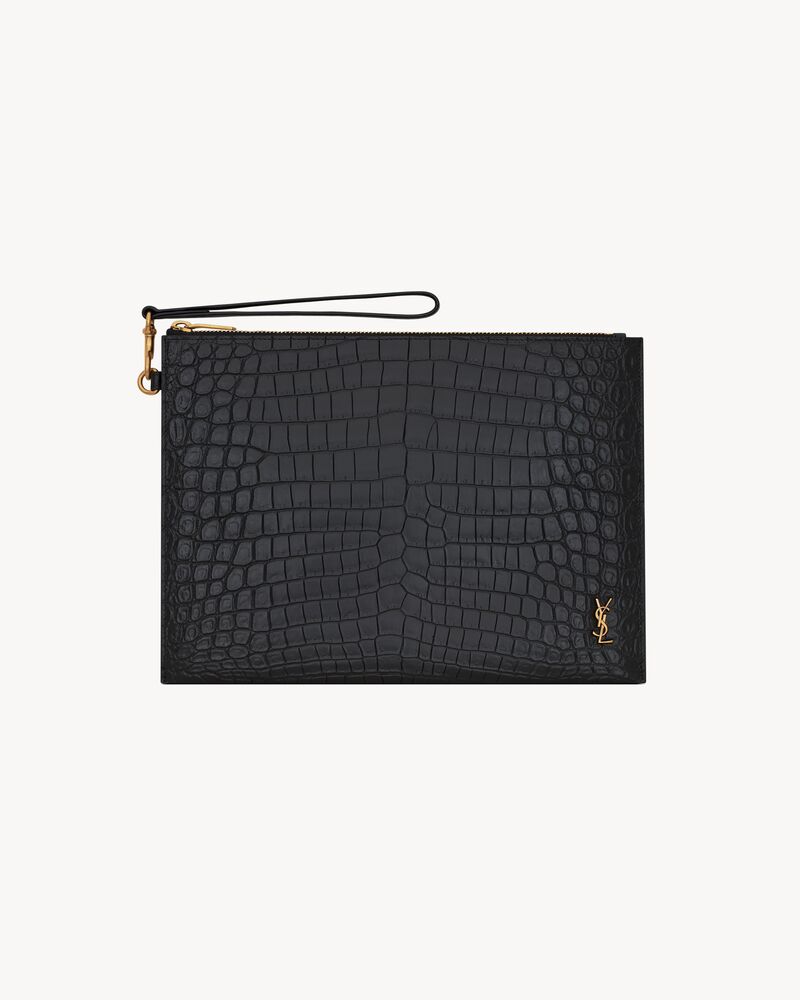 TINY CASSANDRE zip tablet holder in crocodile-embossed leather