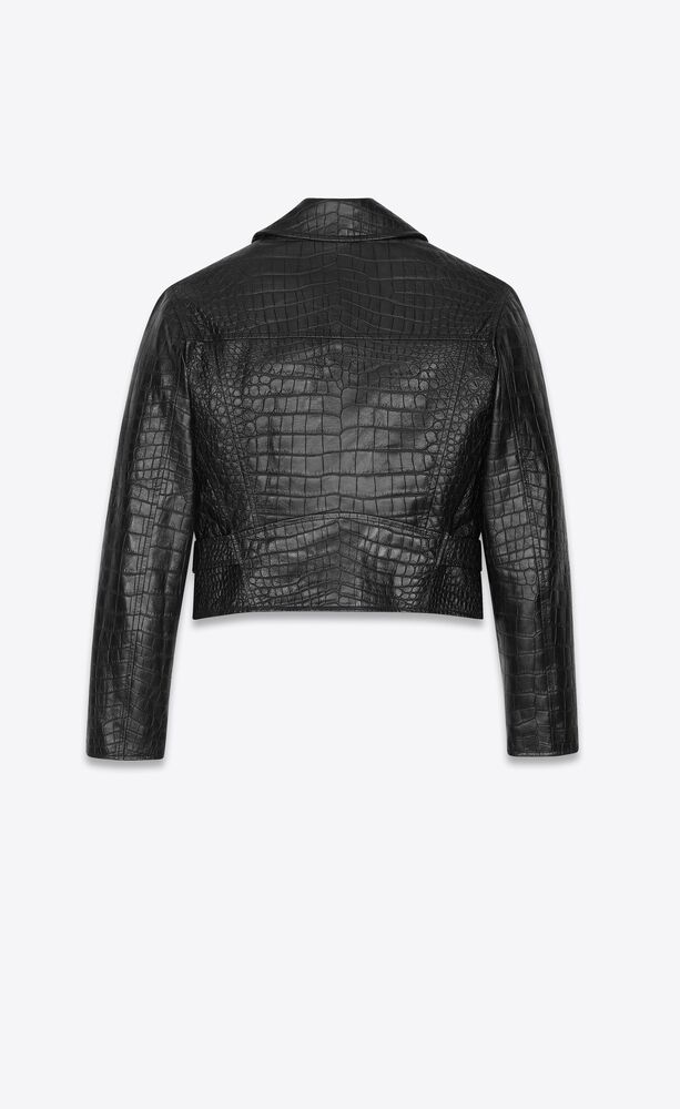 Cropped jacket in crocodile-embossed leather | Saint Laurent | YSL.com