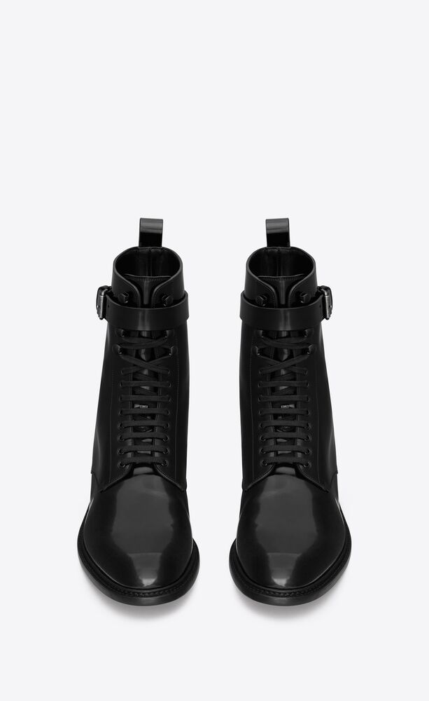 army laced boots in glazed leather