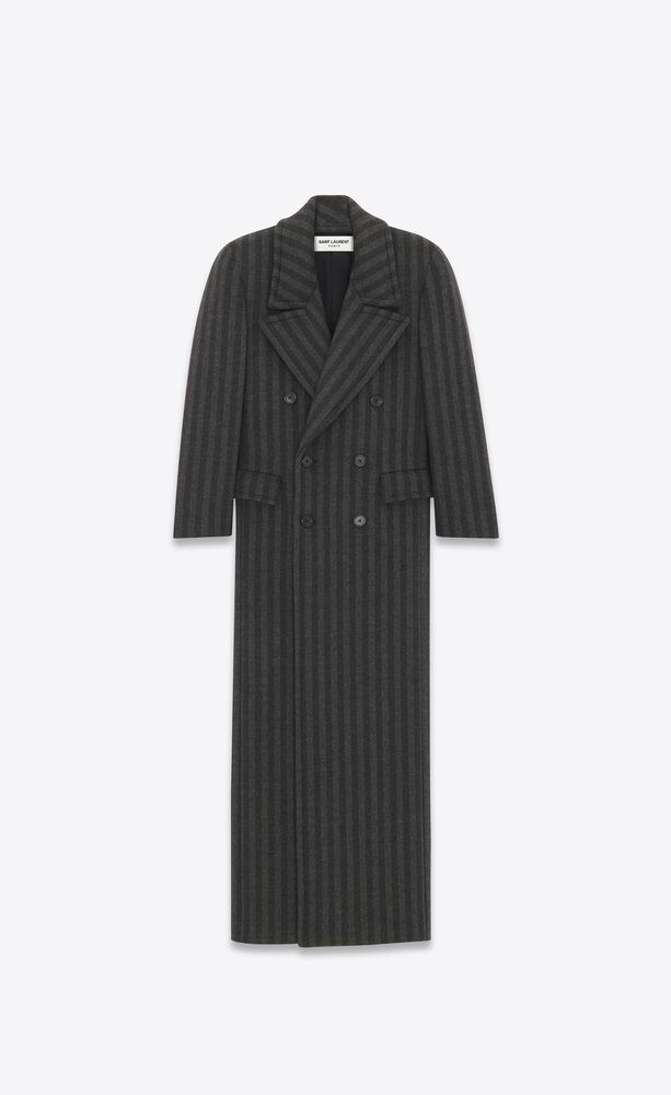 Oversized coat in striped wool | Saint Laurent | YSL.com