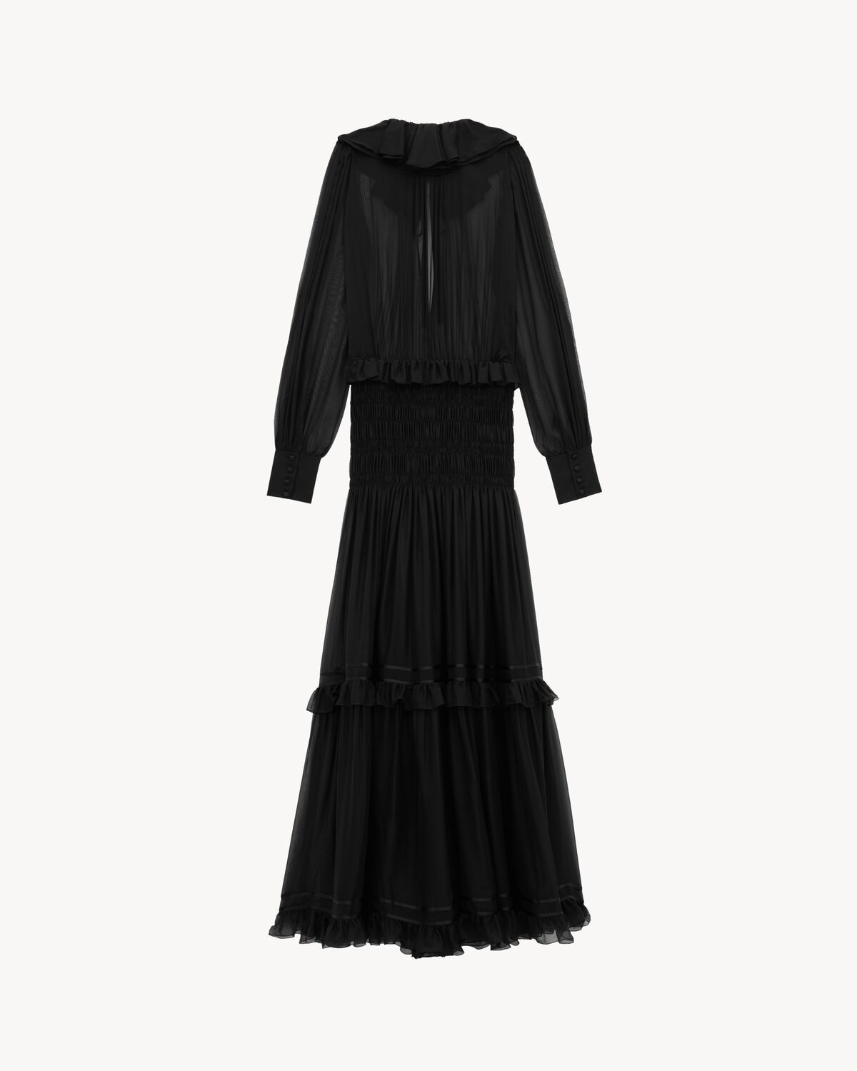 ruffled dress in silk crepe muslin