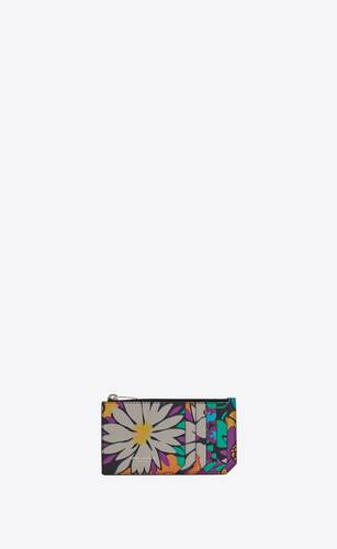 saint laurent paris fragments zipped card case in multicolor flower-print leather