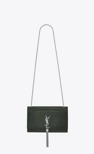 kate medium with tassel in embossed crocodile shiny leather