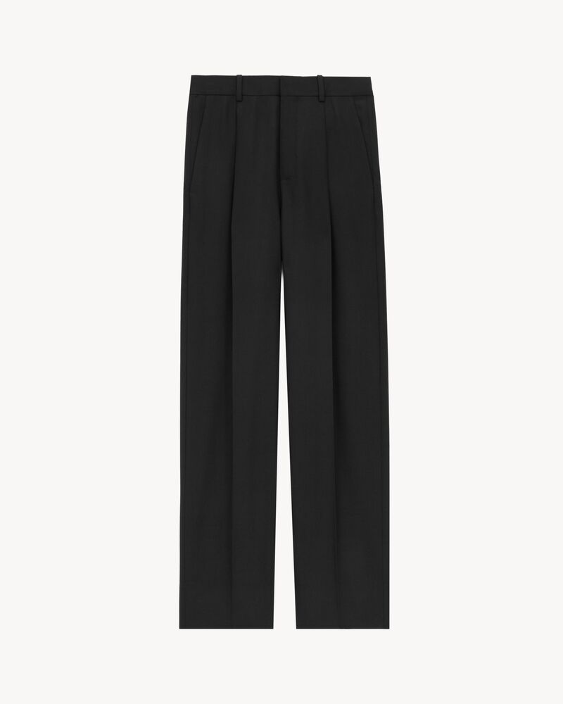 Pantalon taille haute en laine chinée