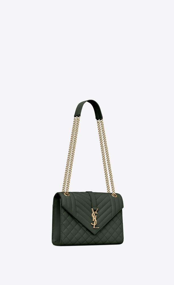 YVES SAINT LAURENT Small Envelope Matelassé Leather Shoulder Bag Green