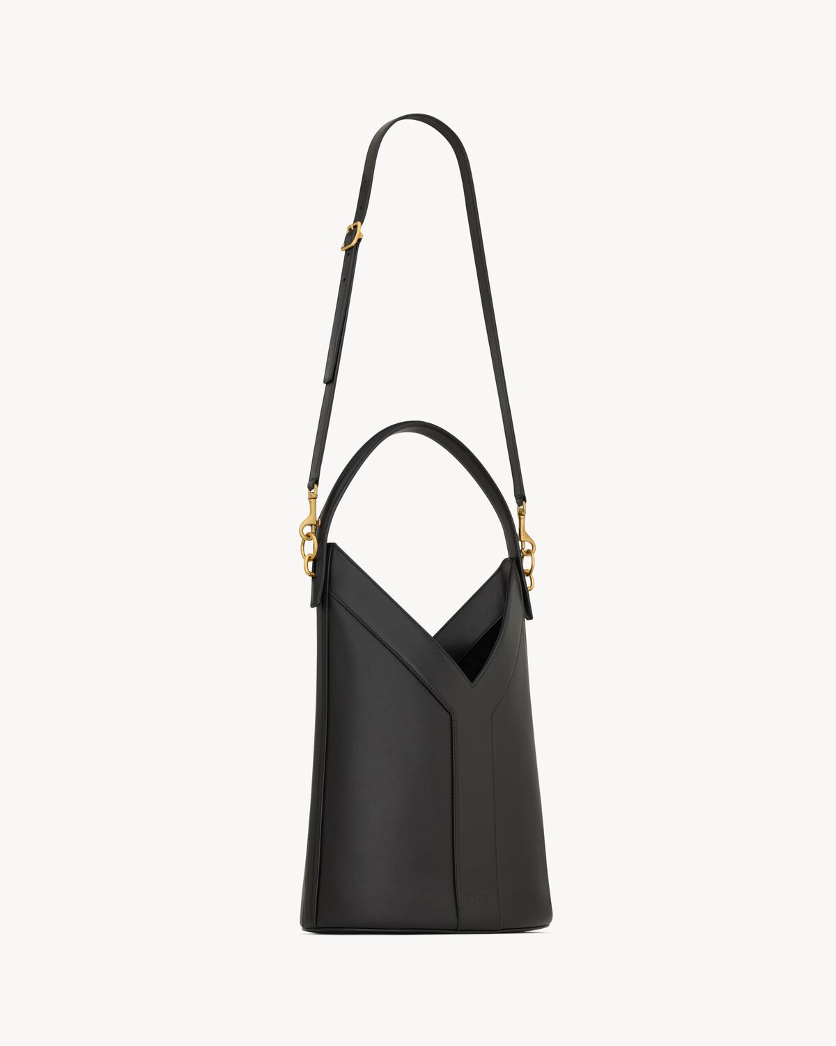 y top-handle bucket in leather