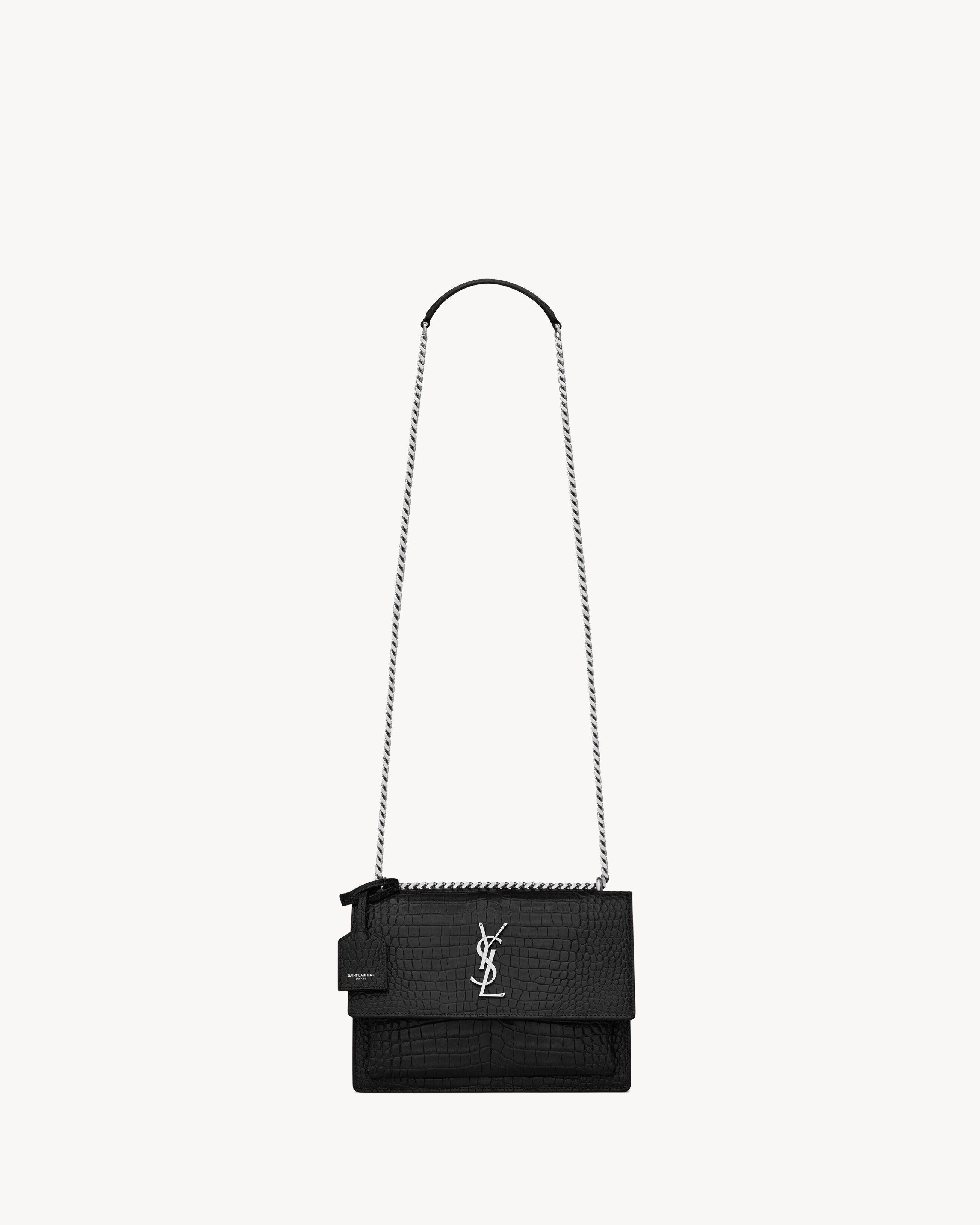 Saint Laurent Dark Grey Croc Embossed Leather Medium Sunset