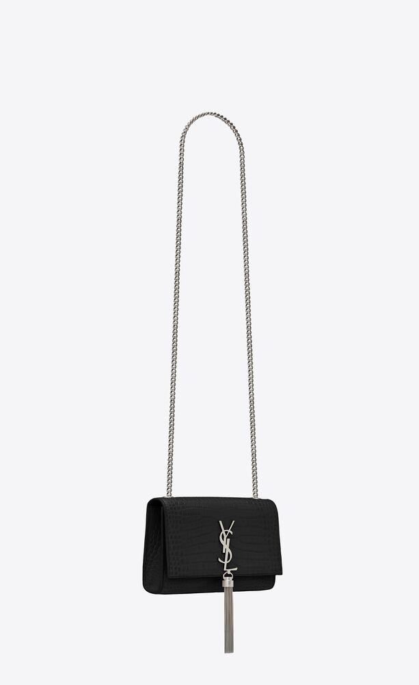 kate small chain bag with tassel in embossed crocodile shiny leather | Saint Laurent | YSL.com