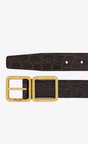 double buckle belt in crocodile-embossed leather