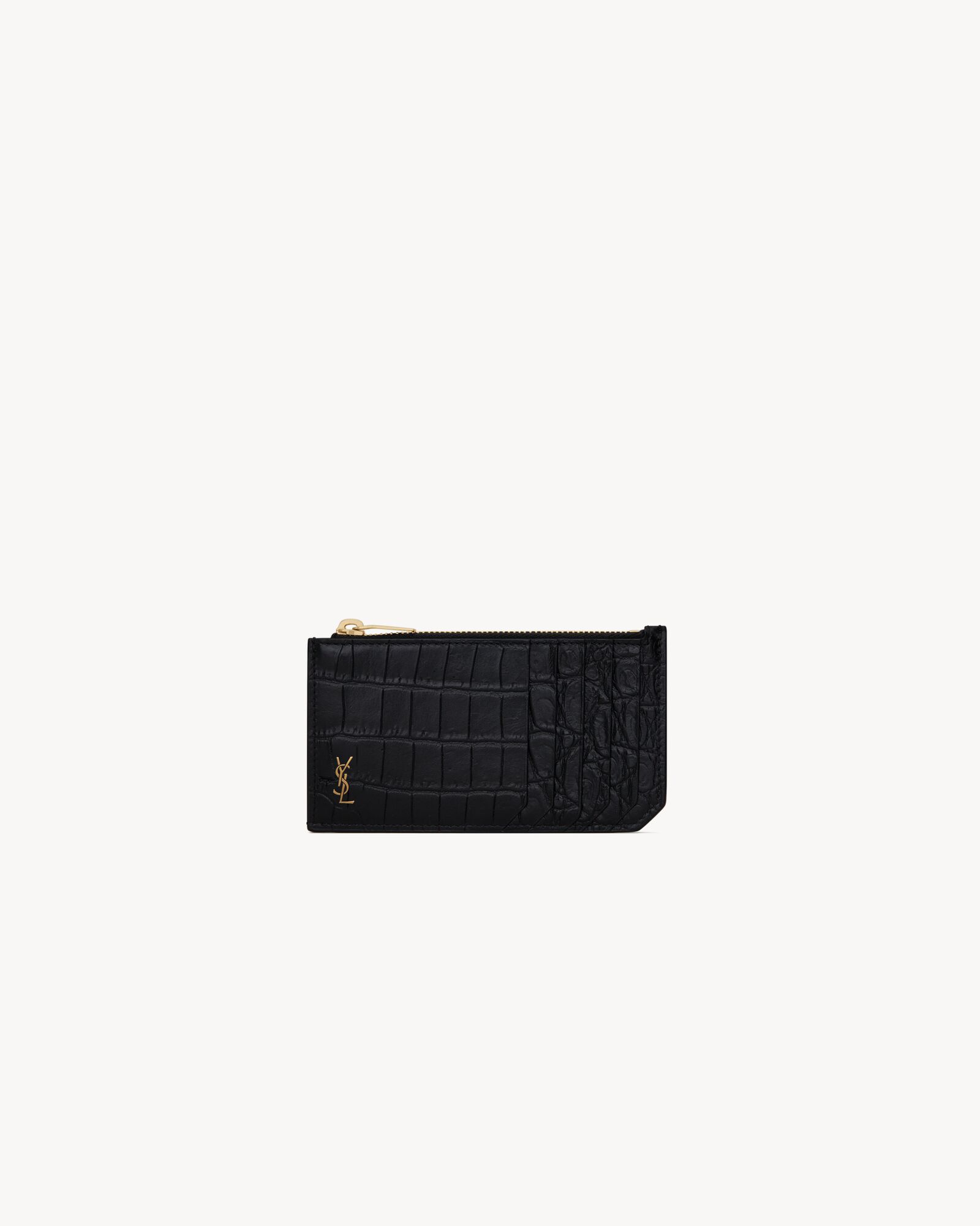 TINY CASSANDRE FRAGMENTS zip card case in crocodile-embossed matte leather — 629899DZE0W1000