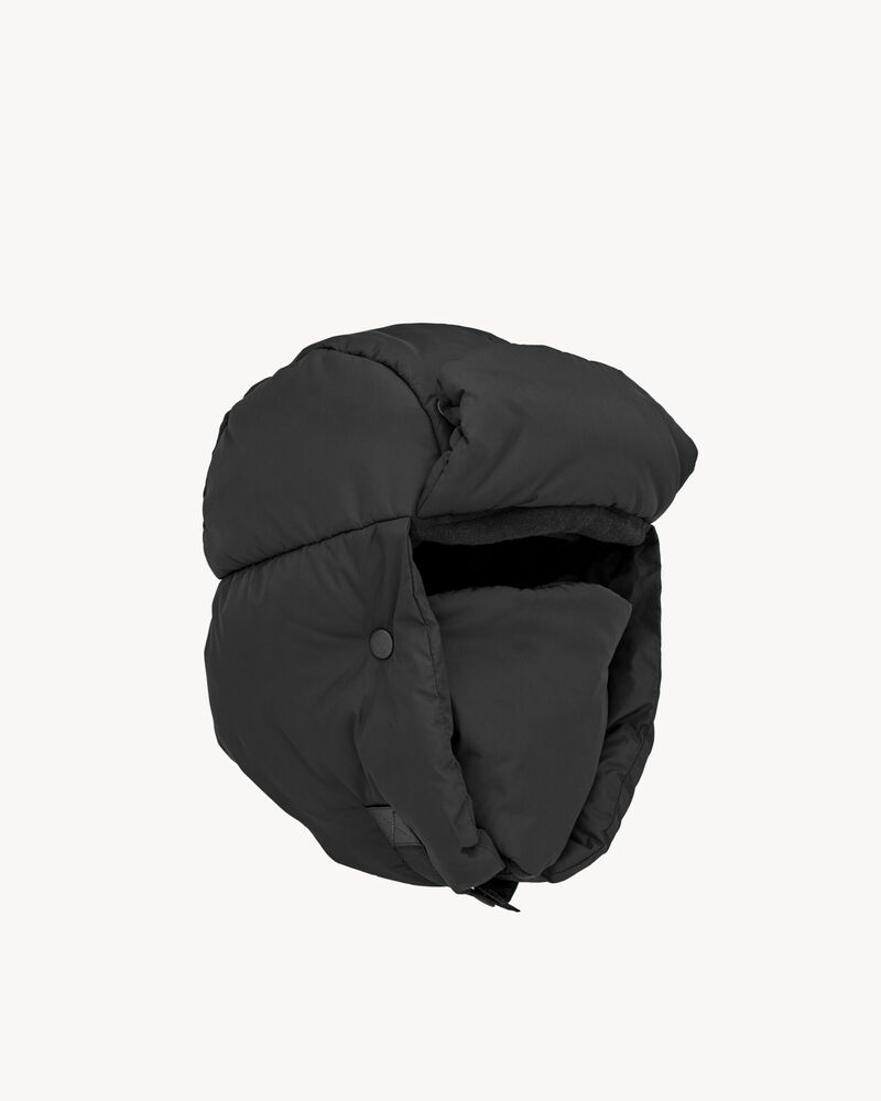 TRAPPER HAT IN NYLON, WOOL, CASHMERE, AND LEATHER