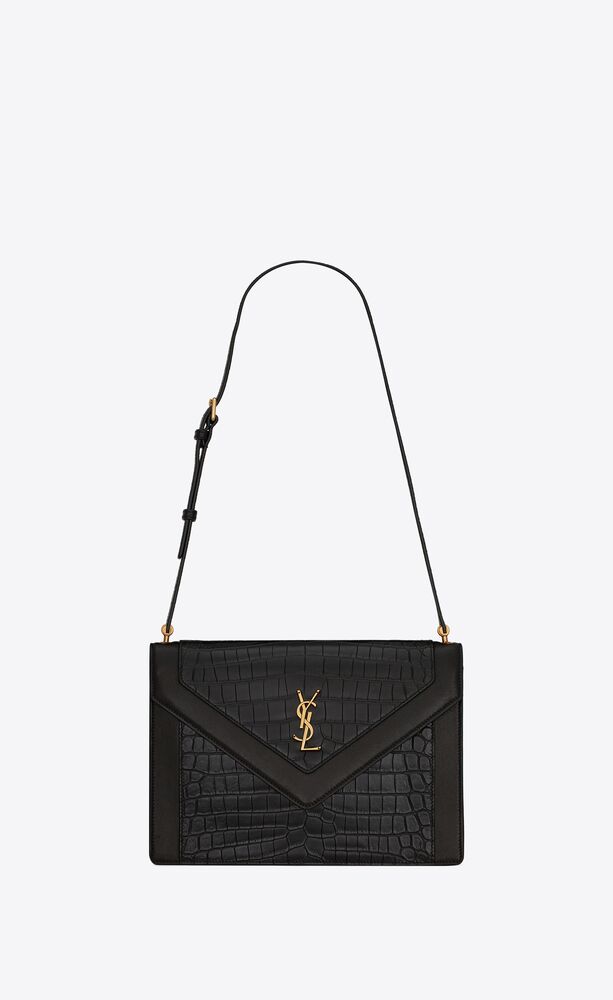 gaby satchel in crocodile-embossed lacquered leather and lambskin