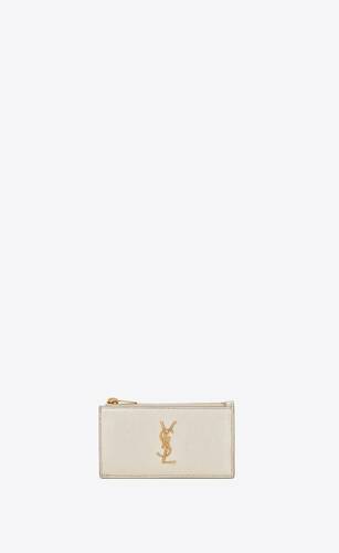 monogram fragments zipped card case in metallized leather
