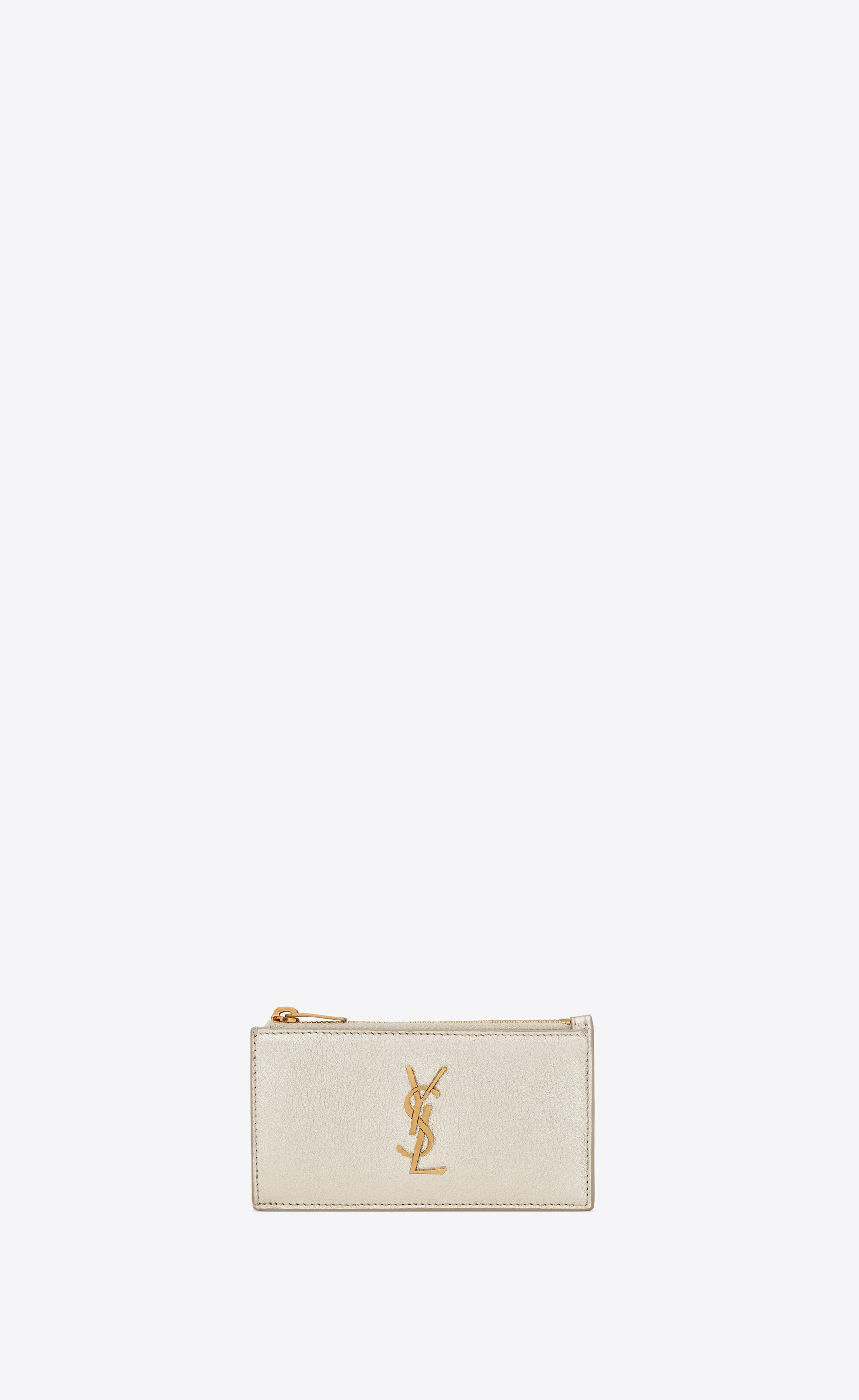 monogram fragments zipped card case in metallized leather