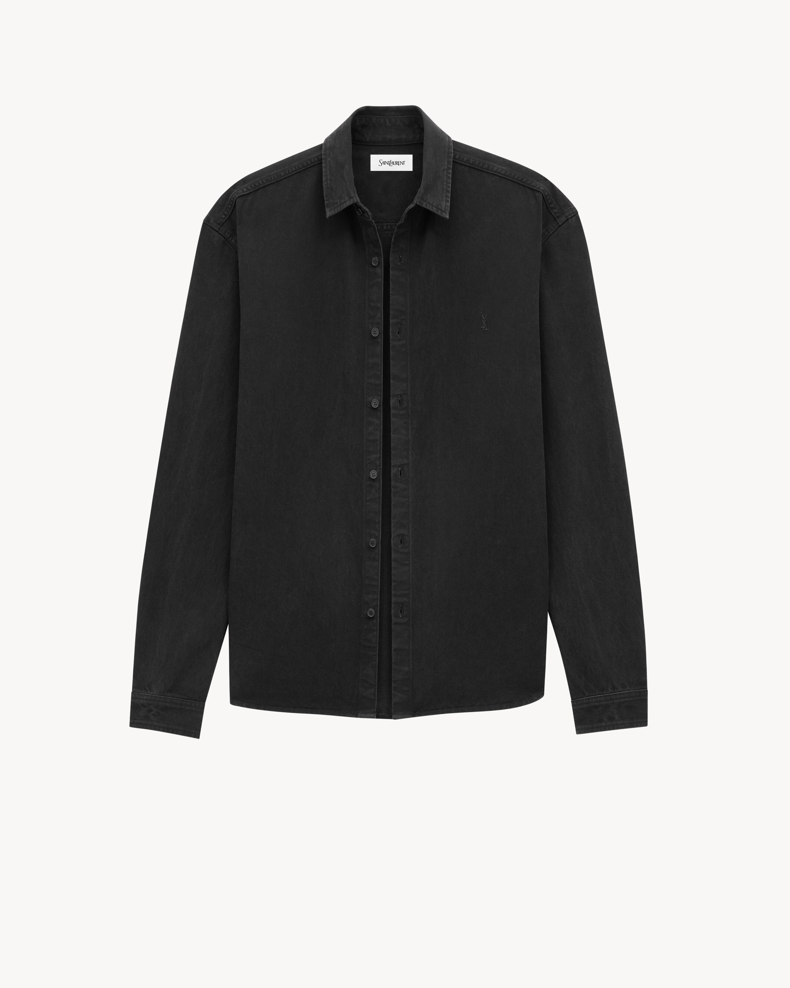 Saint Laurent Cassandre Shirt In Raven Black Denim - Black - Men - L Saint Laurent Cassandre Shirt In Raven Black Denim - Black - Men - L
