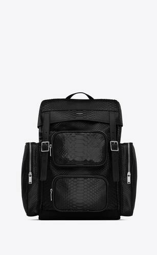 city multi-pocket backpack in python-embossed leather