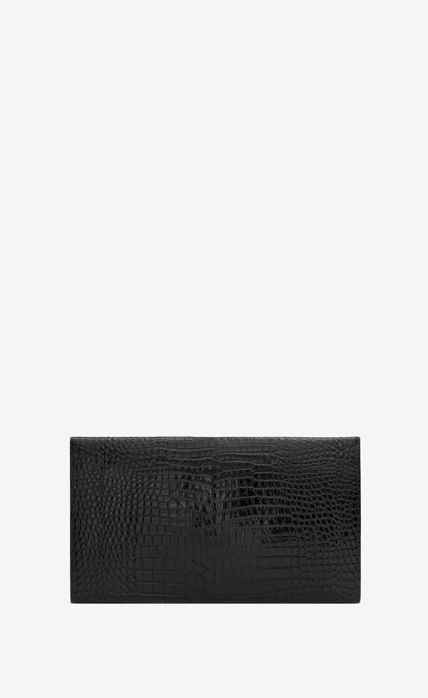 Saint Laurent - Wallets and Cardholders - Women - Uptown croc-effect Patent-leather Pouch - Black