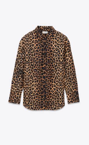 camisa oversize de tafetán de seda con motivo de leopardo