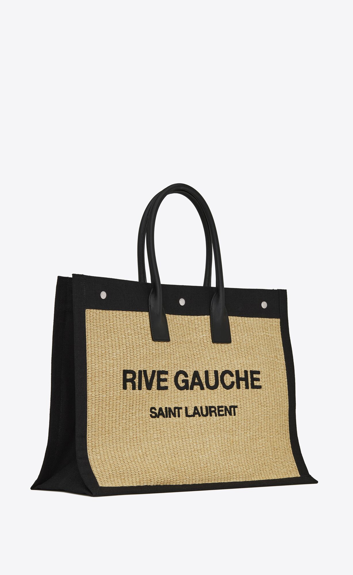 RIVE GAUCHE tote bag in embroidered raffia and leather | Saint Laurent ...