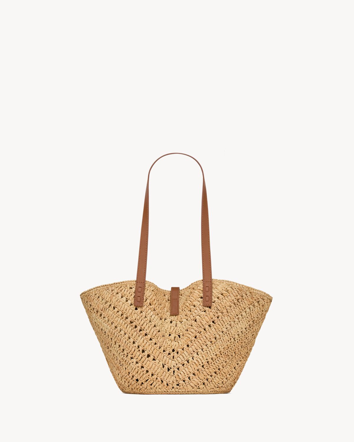 Panier small in raffia and vegetable-tanned leather