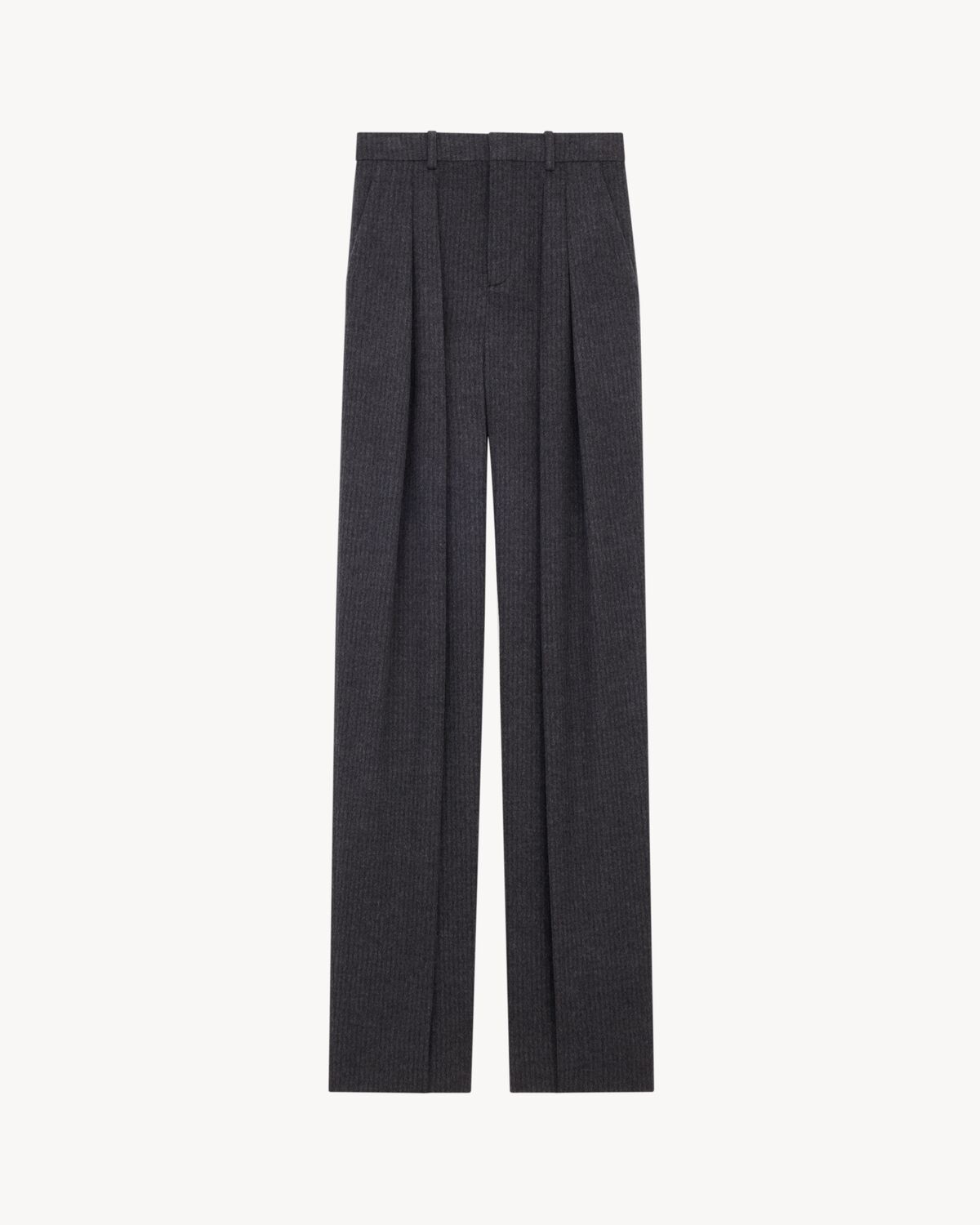 hoch geschnittene hose aus gestreifter wolle und kaschmirflanell