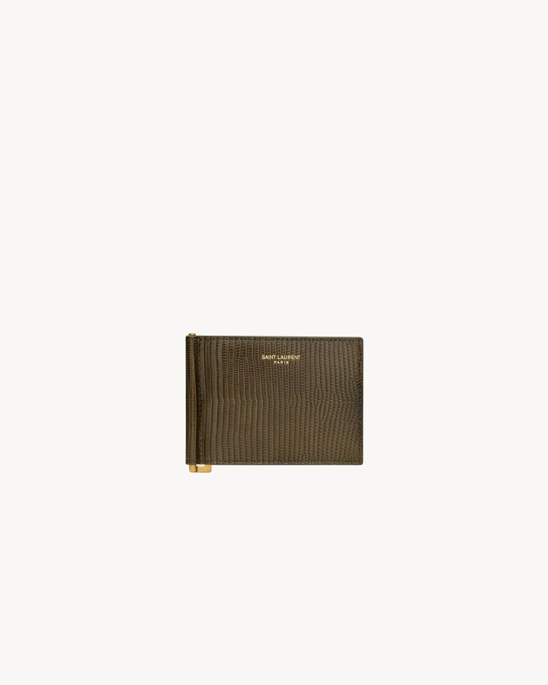 cartera con pinza para billetes saint laurent paris de piel de lagarto