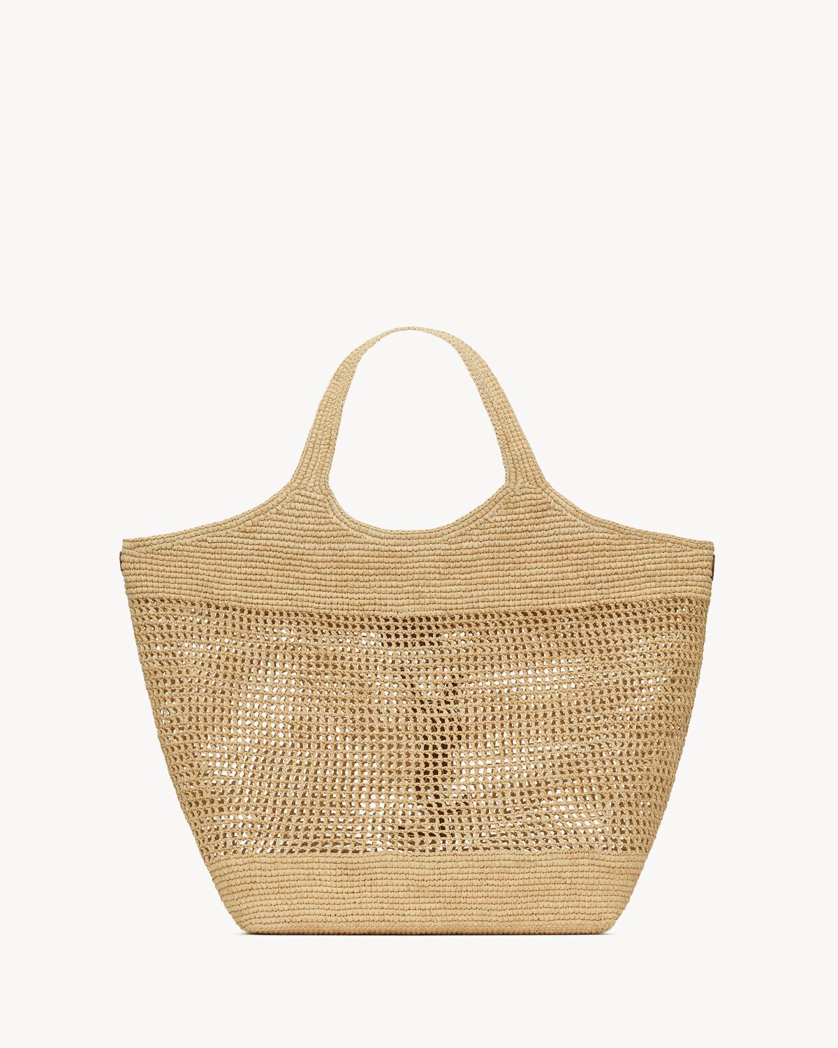 ICARE Maxi-Shopper aus gehäkeltem Raffia und pflanzlich gegerbtem Leder in Vintage-Optik