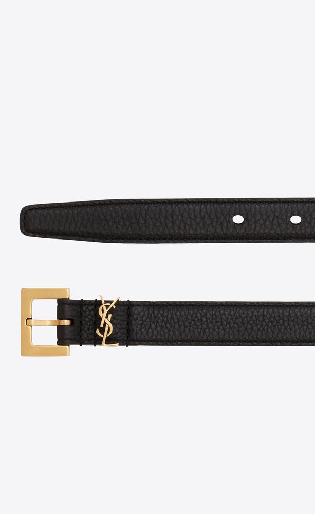 monogram thin belt with square buckle in shiny crocodile-embossed ...