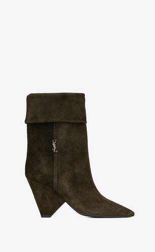 niki booties in suede and silver-tone monogram