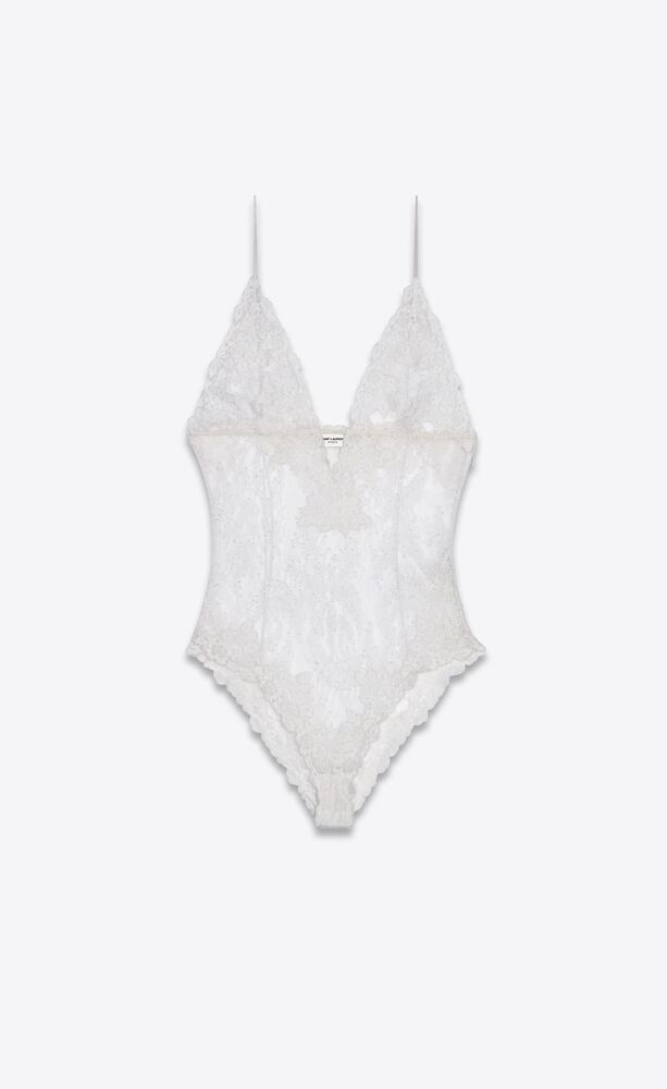 Plunging V Neck Bodysuit In Fern Medallion Lace Saint Laurent France Ysl Com Plunging V Neck Bodysuit In Fern Medallion Lace Saint Laurent France Ysl Com