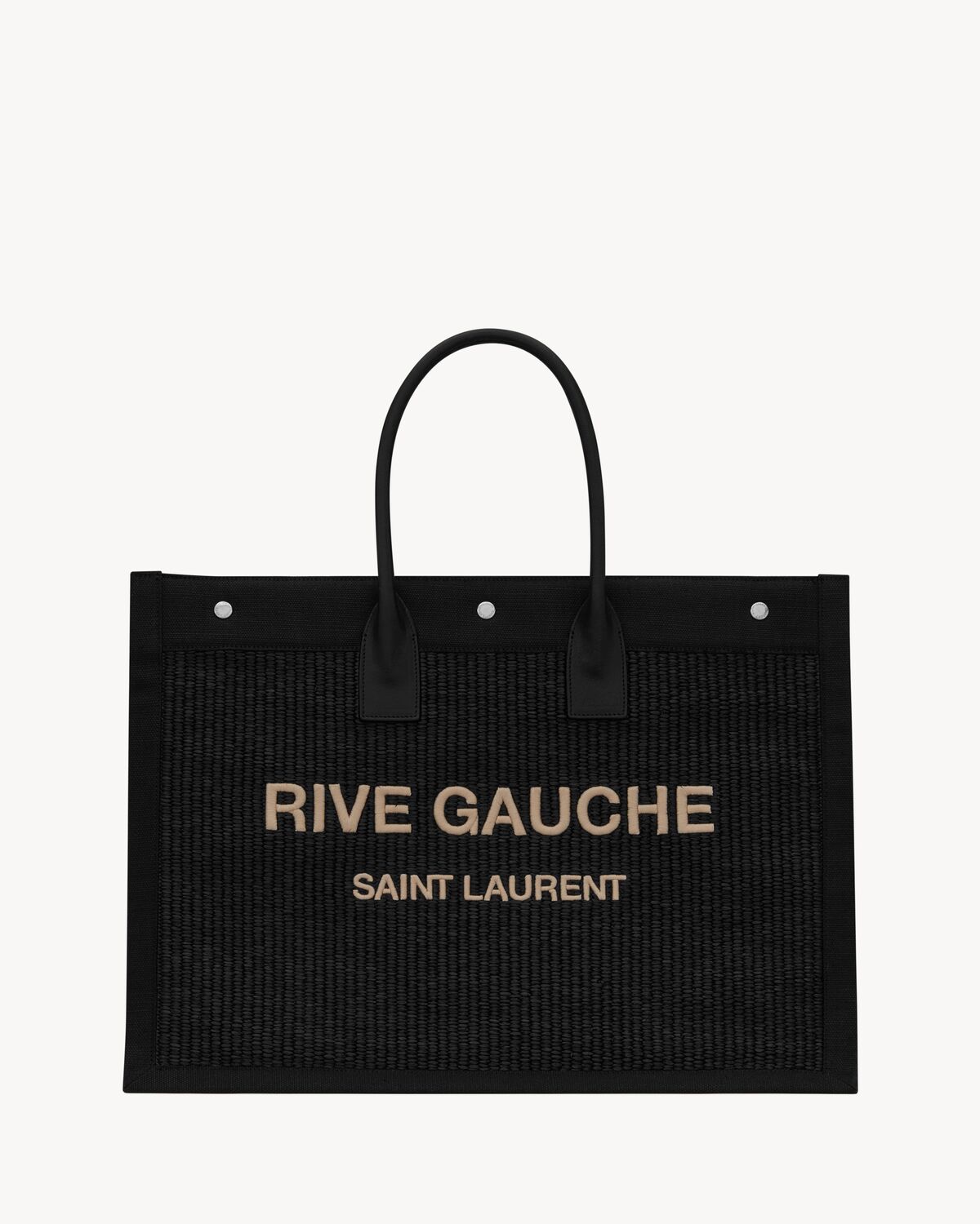 RIVE GAUCHE LARGE TOTE BAG IN EMBROIDERED RAFFIA AND LEATHER