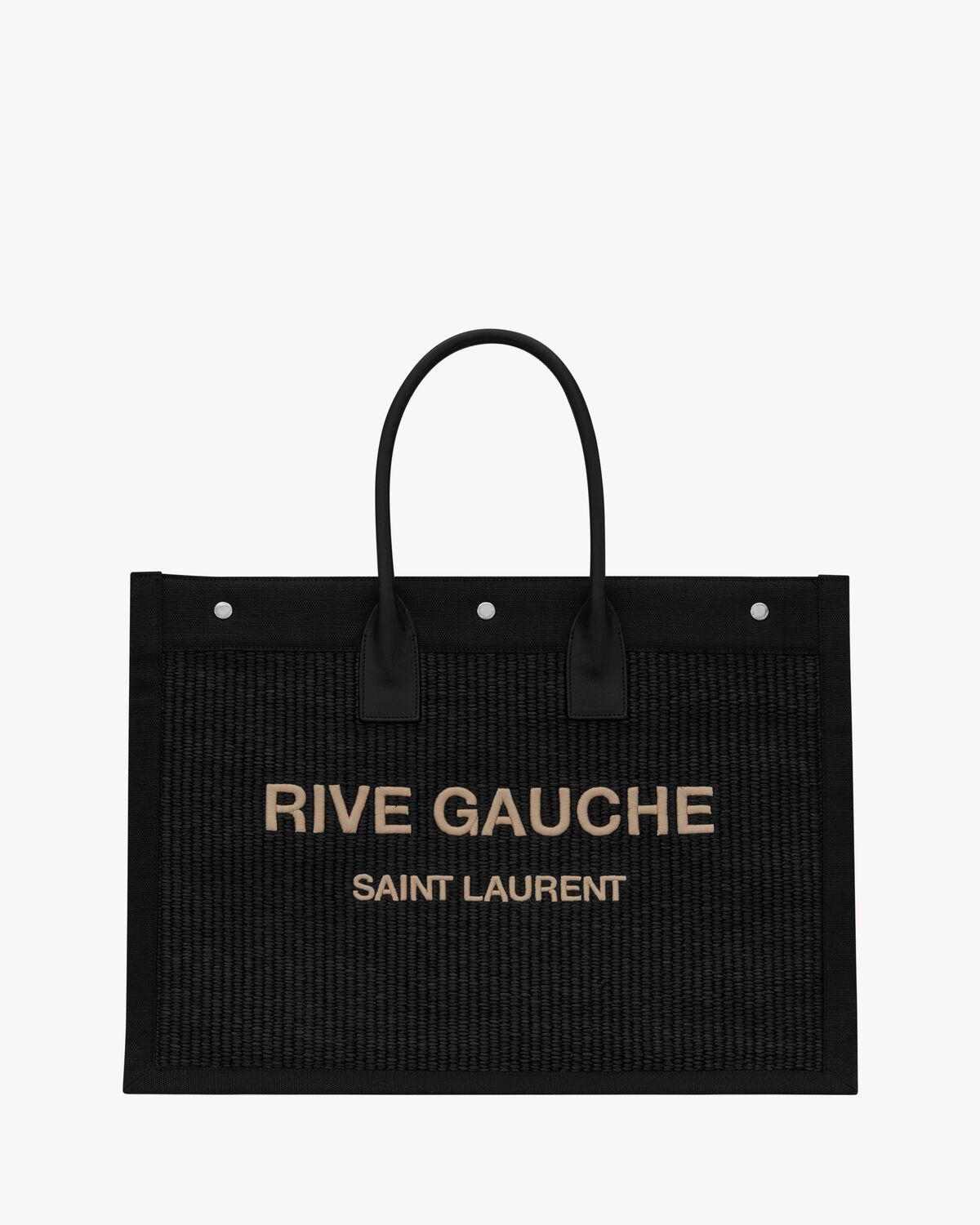 Saint Laurent bolso tote grande rive gauche de rafia bordada y