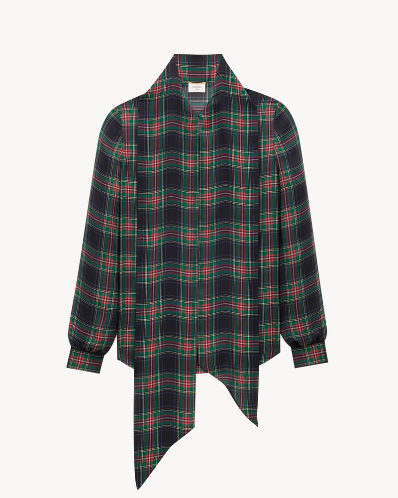 lavallière blouse in tartan silk charmeuse