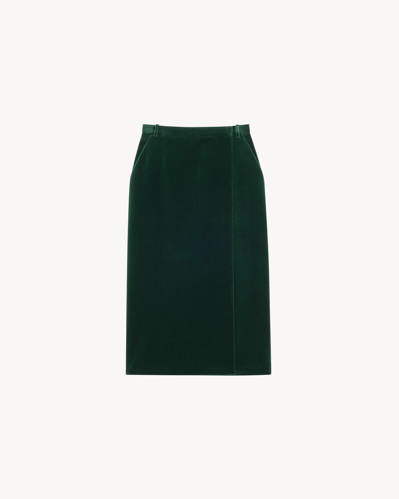 midi wrap skirt in cotton velvet
